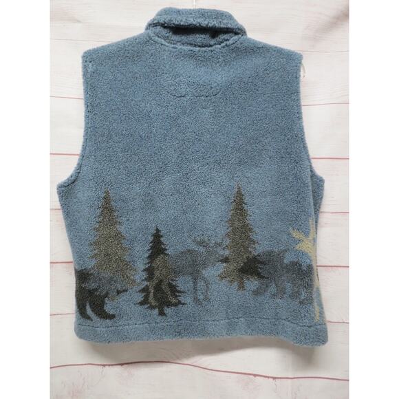 County Clothing Co Size Large Blue Fleece Vest w/ Elk, Moose, Bear Trees Nature - Picture 6 of 9